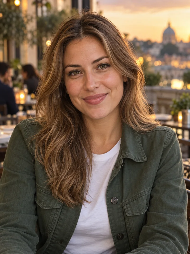 AI-generated portrait of Amelia, 28, a fictional adult character