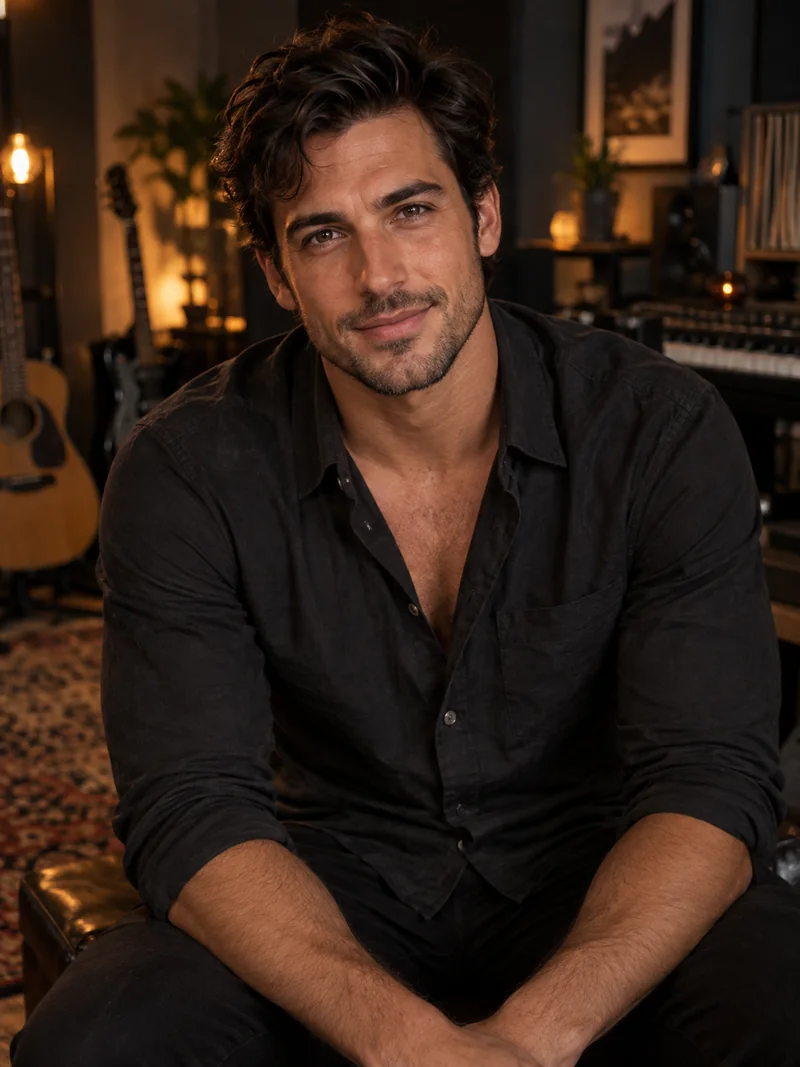 Illustrative editorial portrait of a man